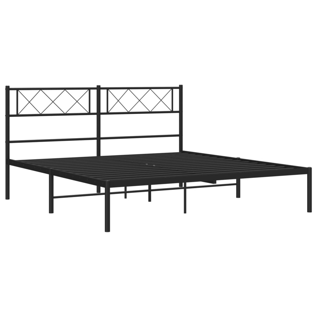 Metal Bed Frame without Mattress with Headboard Black 135x190 cm