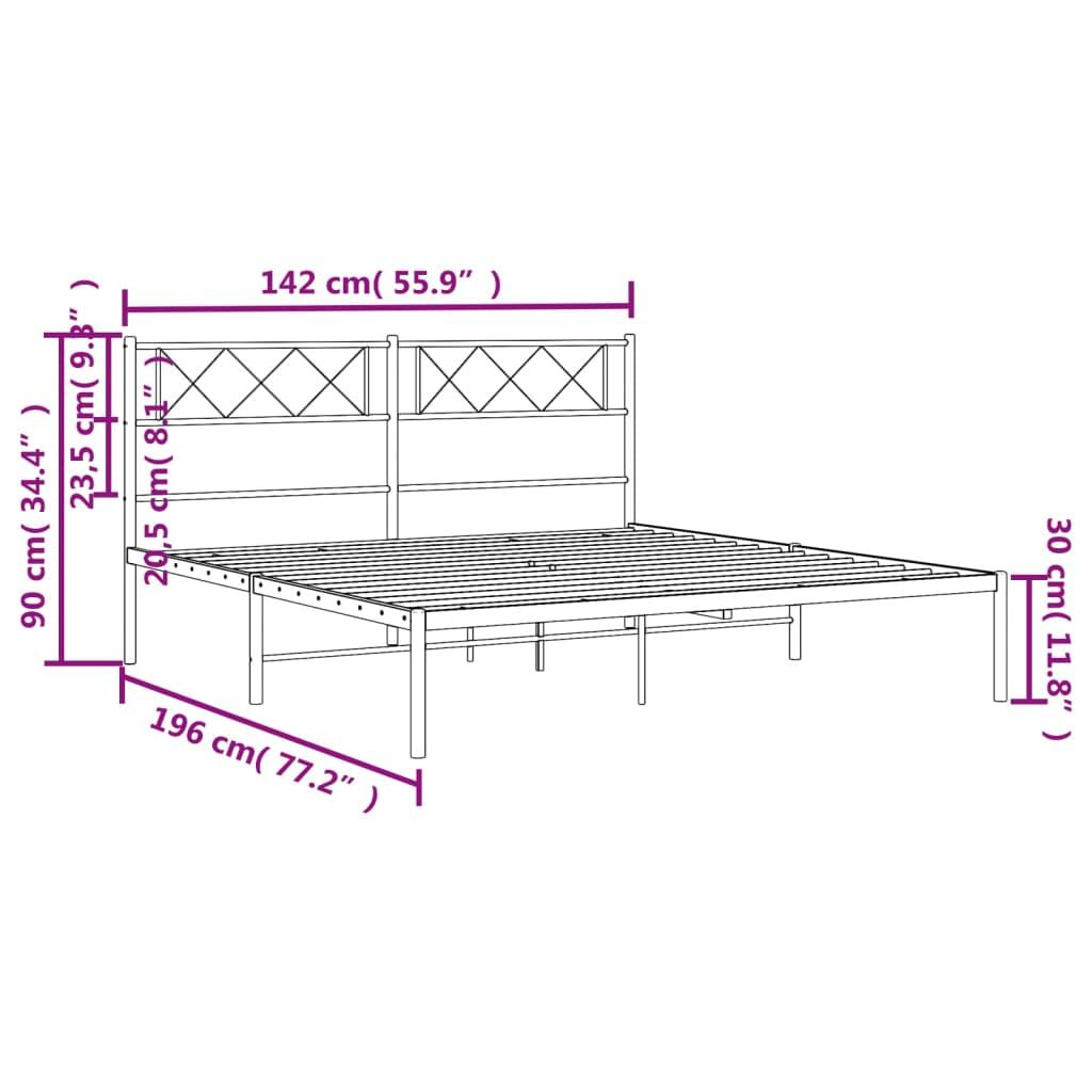 Metal Bed Frame without Mattress with Headboard Black 135x190 cm
