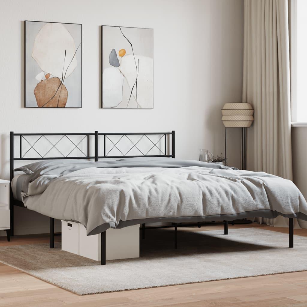 Metal Bed Frame without Mattress with Headboard Black 135x190 cm