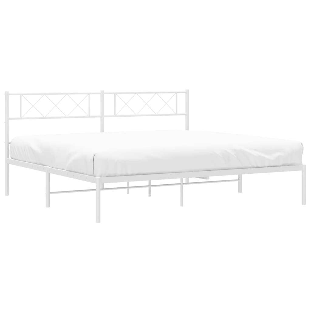 Metal Bed Frame without Mattress with Headboard White 183x203 cm King
