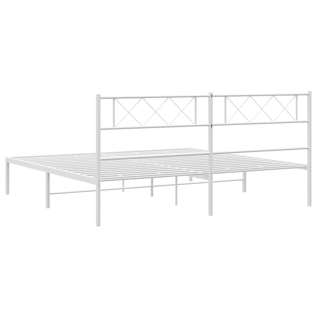 Metal Bed Frame without Mattress with Headboard White 183x203 cm King