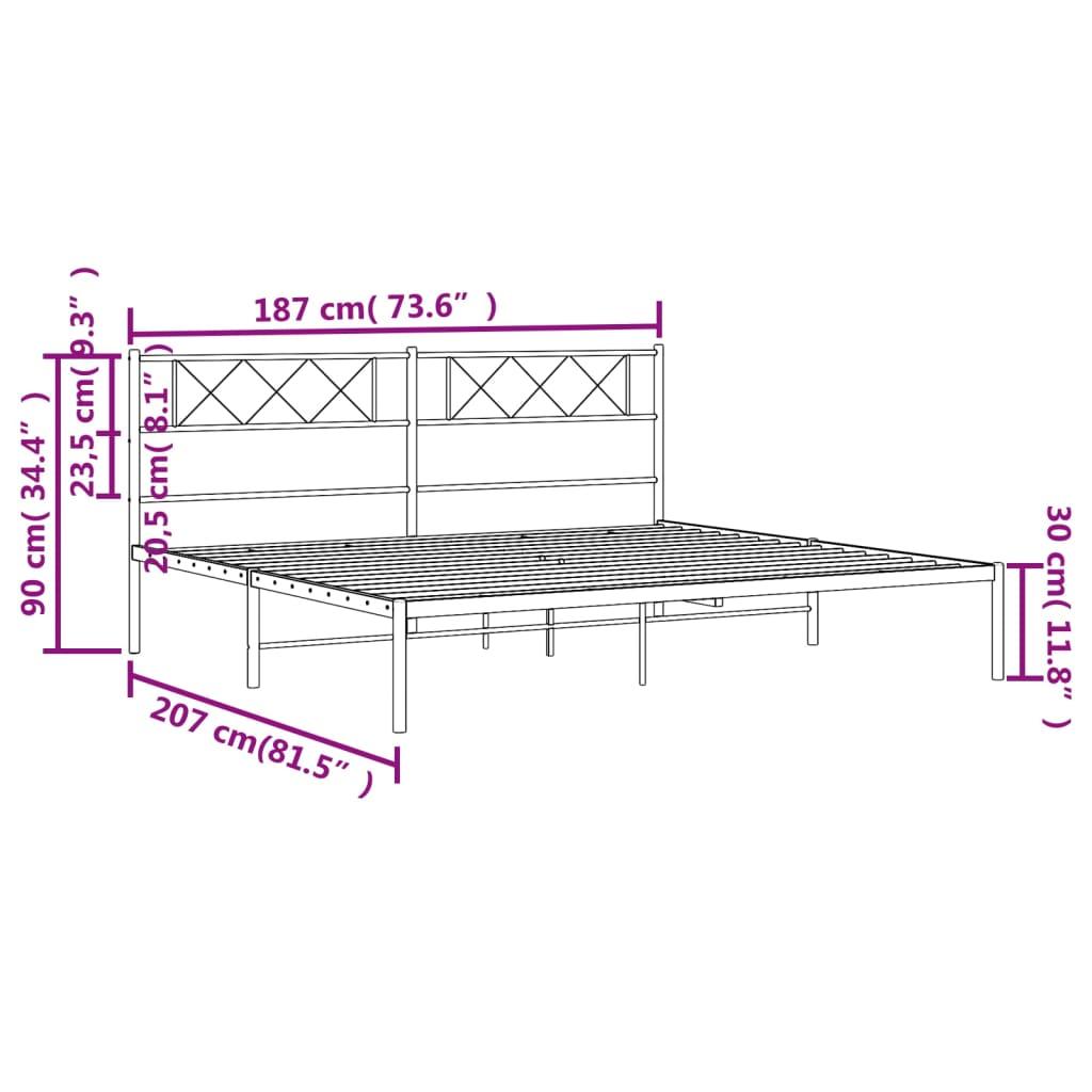 Metal Bed Frame without Mattress with Headboard White 183x203 cm King