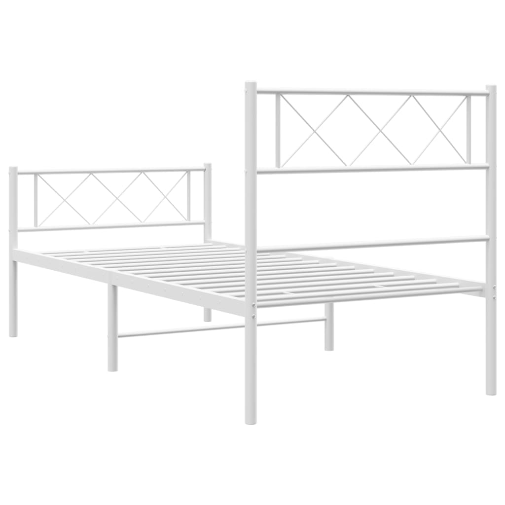 Metal Bed Frame without Mattress with Footboard White 90x190 cm
