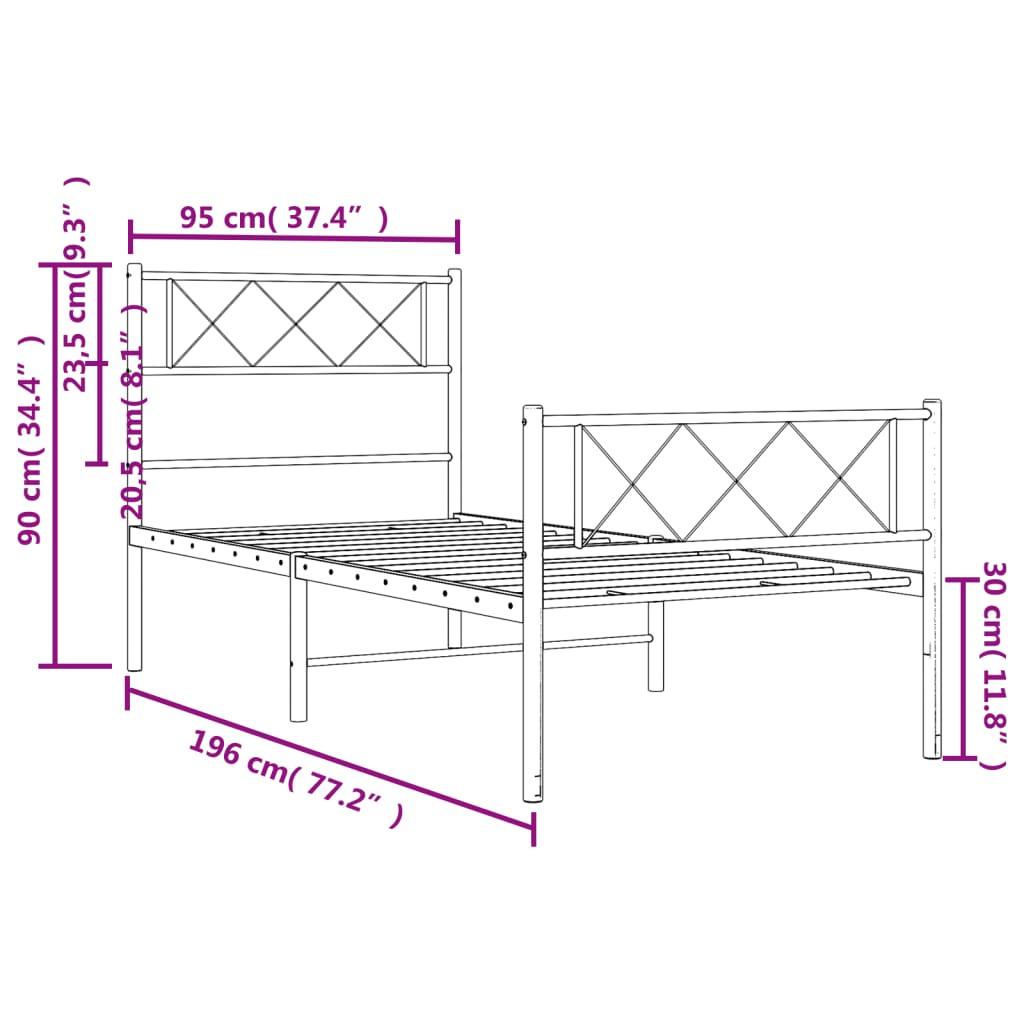 Metal Bed Frame without Mattress with Footboard White 90x190 cm