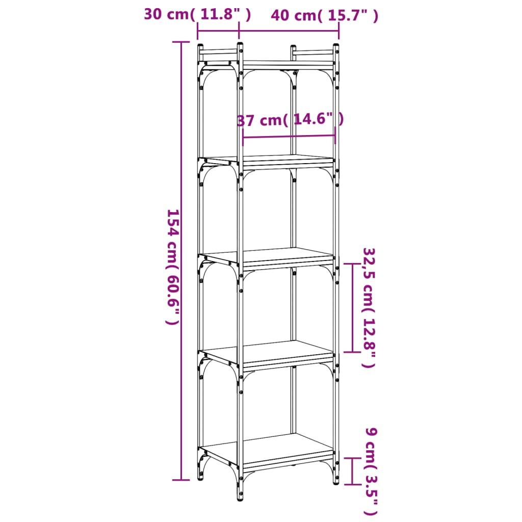 Bookcase 5-Tier Black 40x30x154 cm Engineered Wood