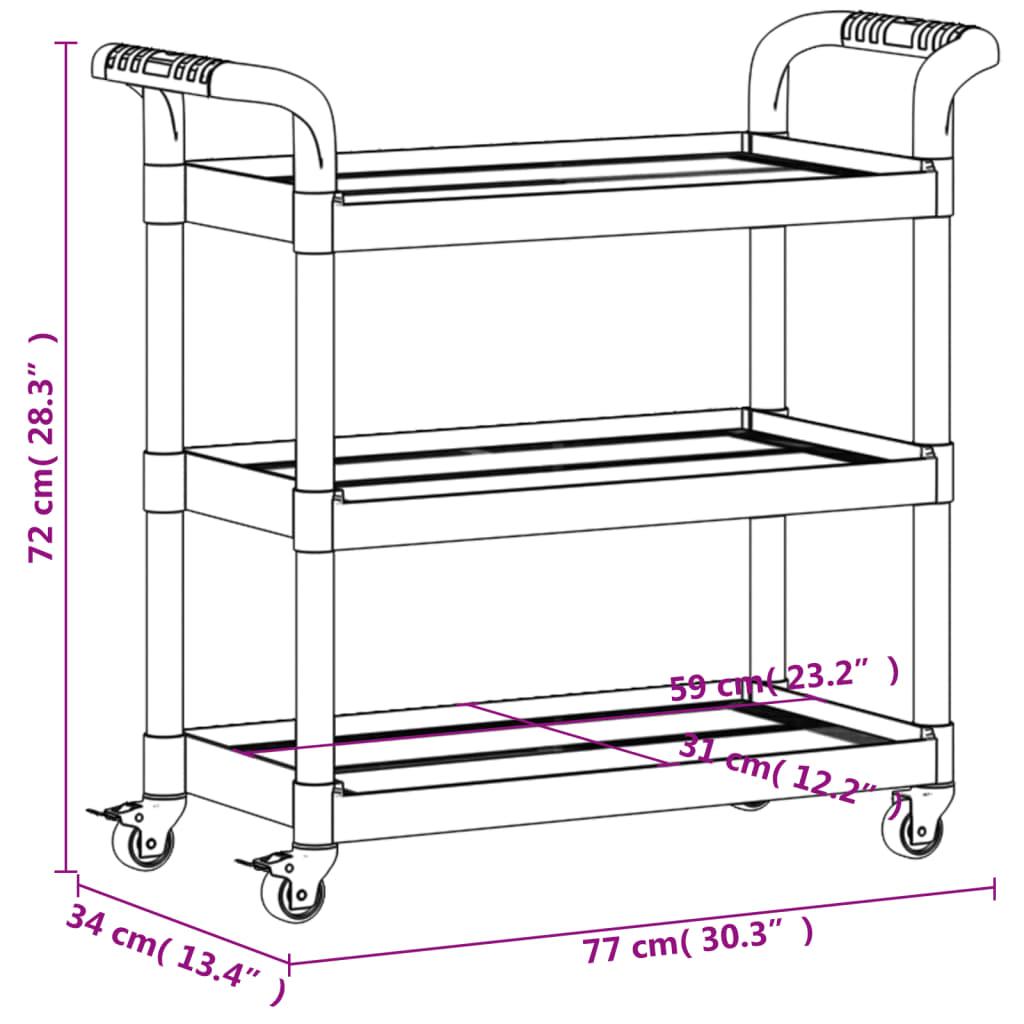 3-Tier Trolley Black 77x34x72 cm Aluminium