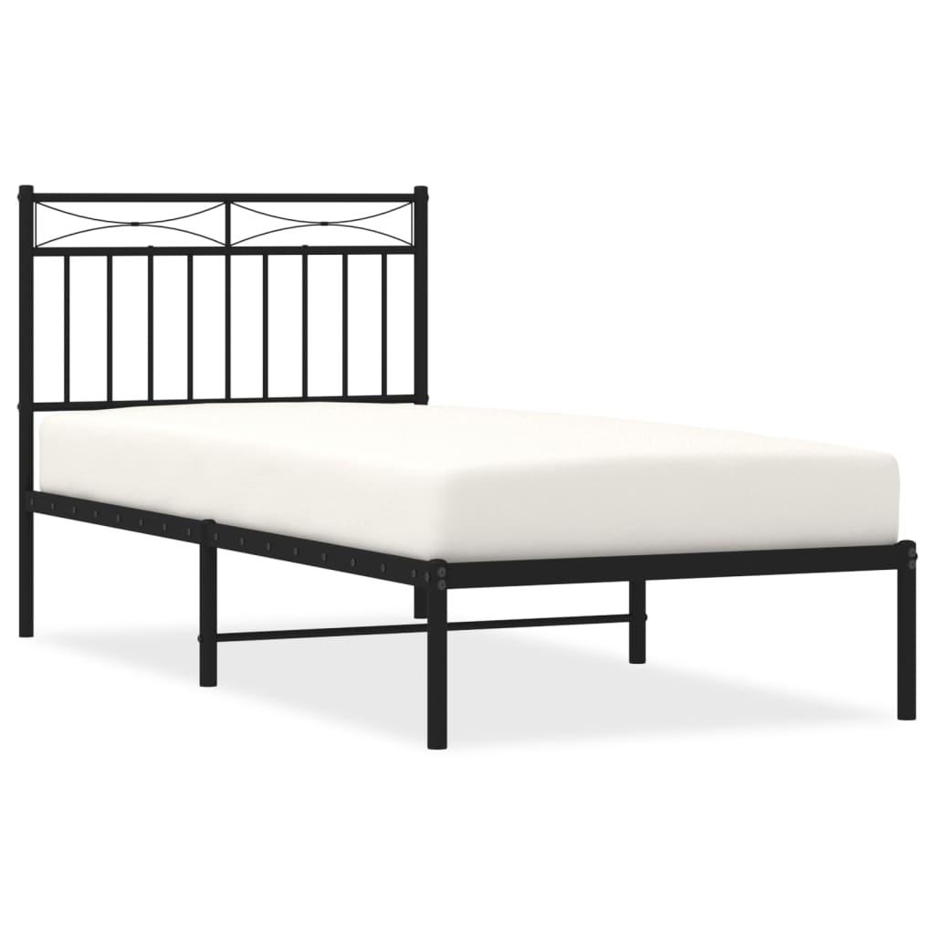 Metal Bed Frame without Mattress with Headboard Black 90x190 cm