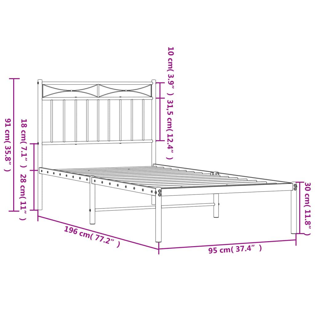 Metal Bed Frame without Mattress with Headboard Black 90x190 cm