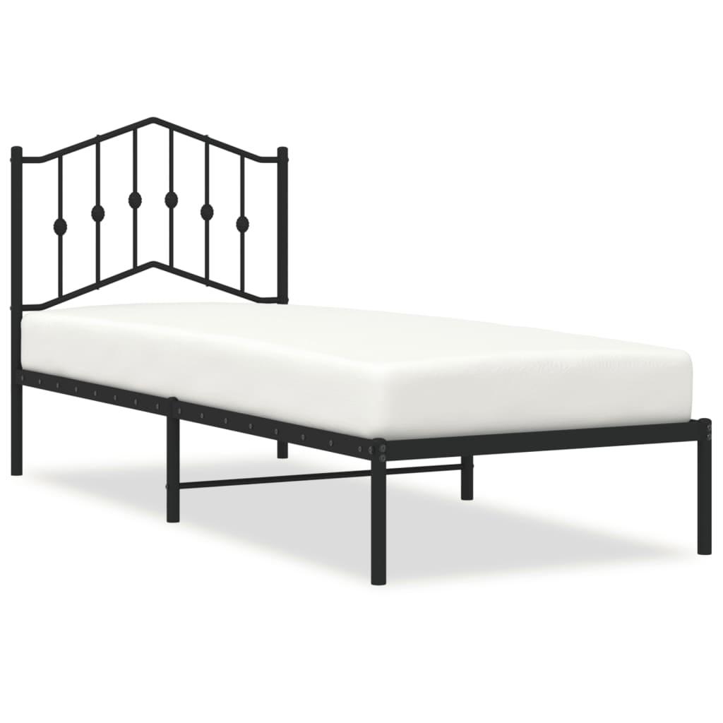 Metal Bed Frame without Mattress with Headboard Black 90x190 cm