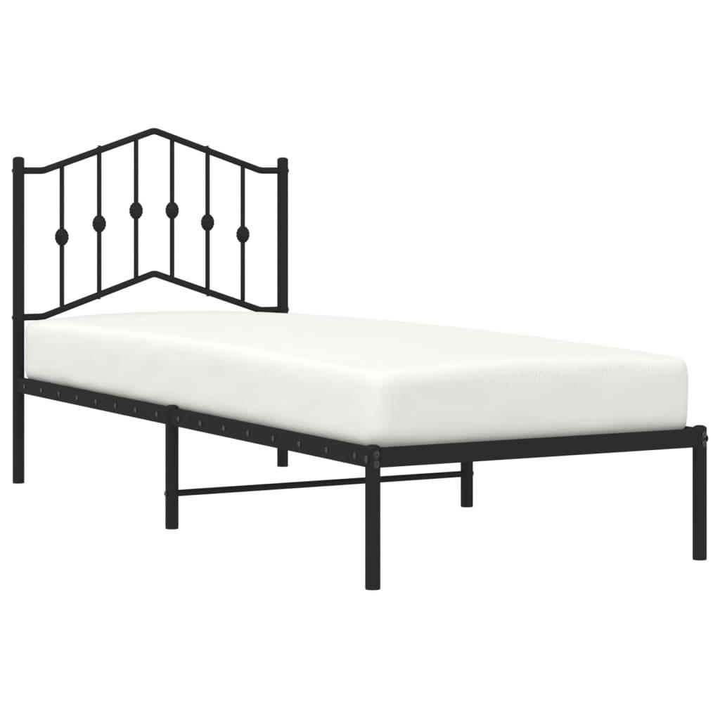 Metal Bed Frame without Mattress with Headboard Black 90x190 cm