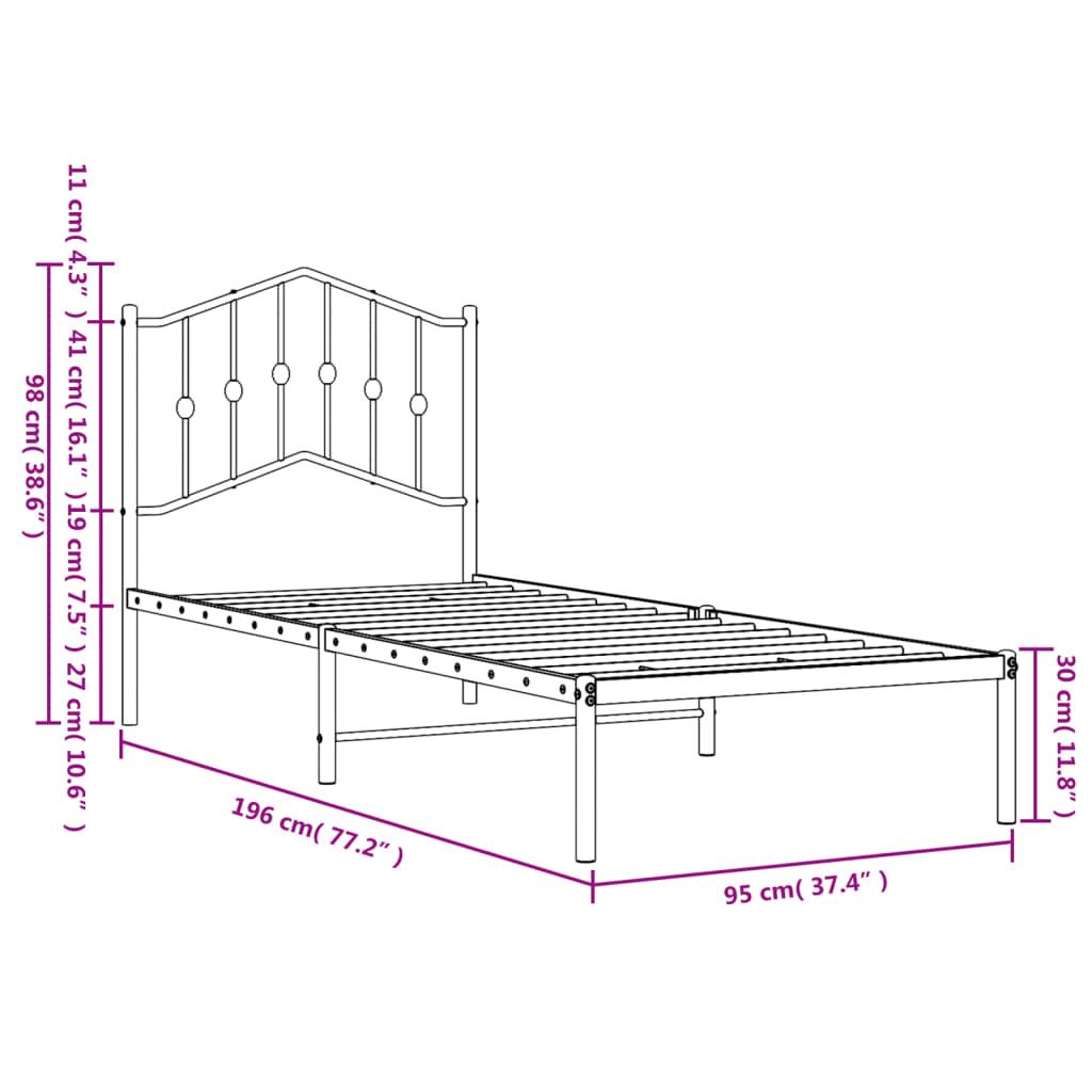 Metal Bed Frame without Mattress with Headboard Black 90x190 cm