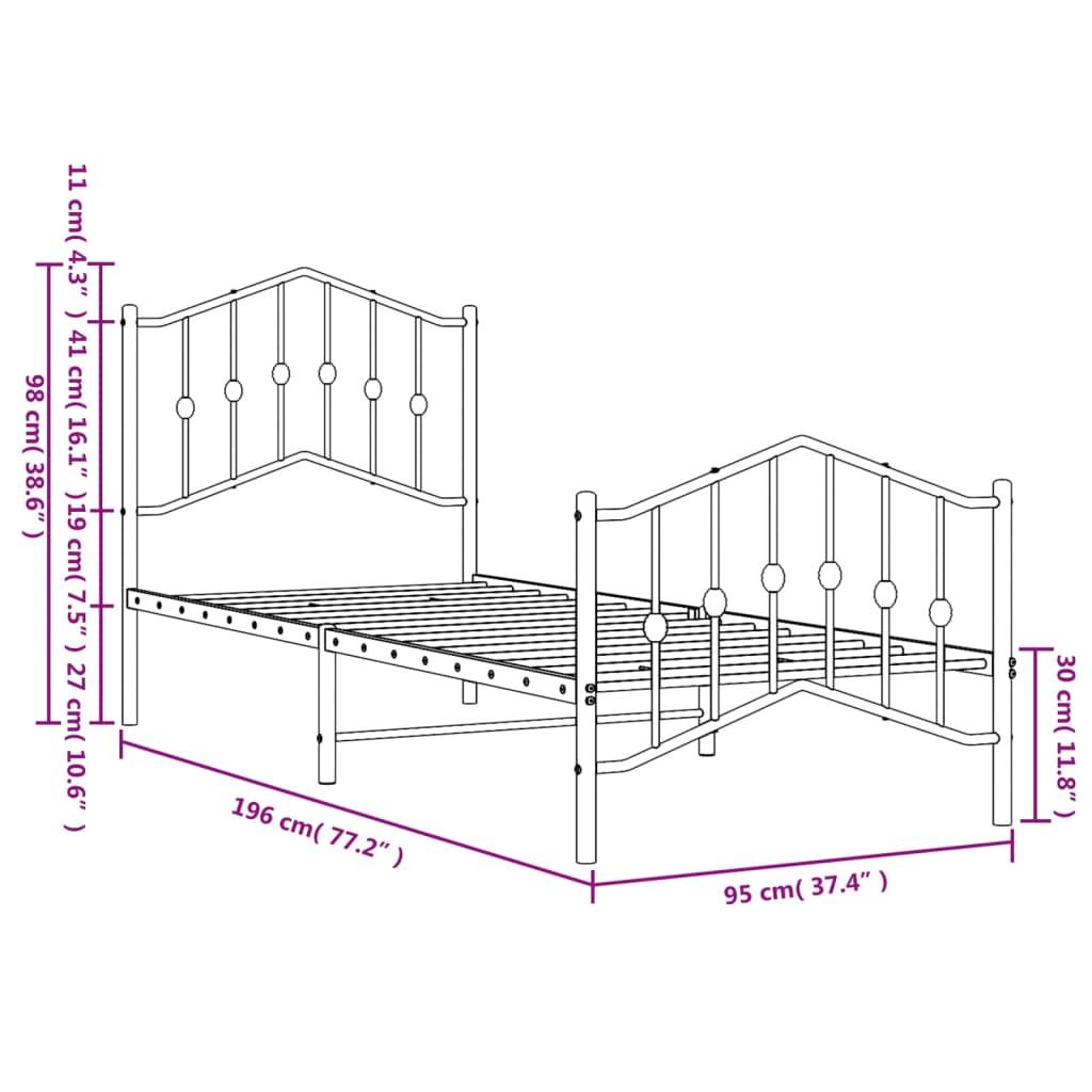 Metal Bed Frame without Mattress with Footboard White 90x190 cm
