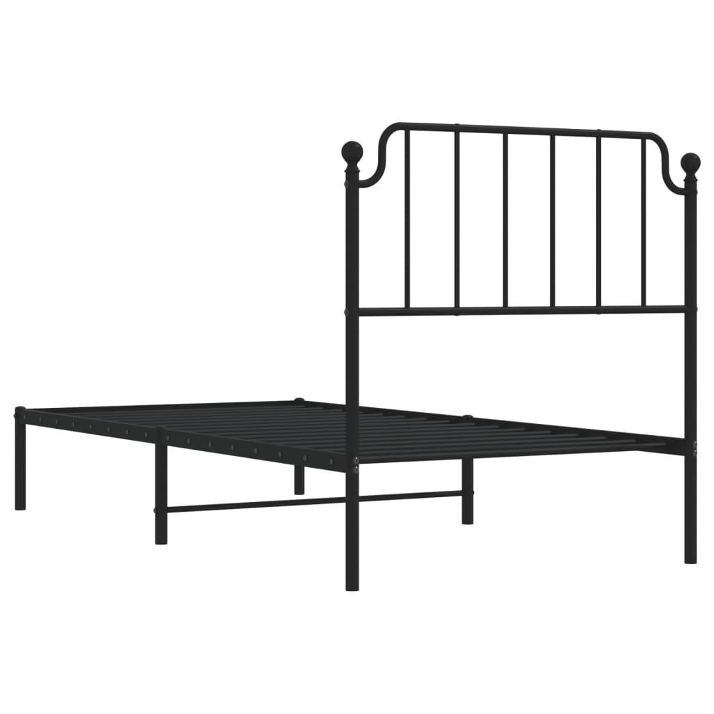 Metal Bed Frame without Mattress with Headboard Black 90x190 cm