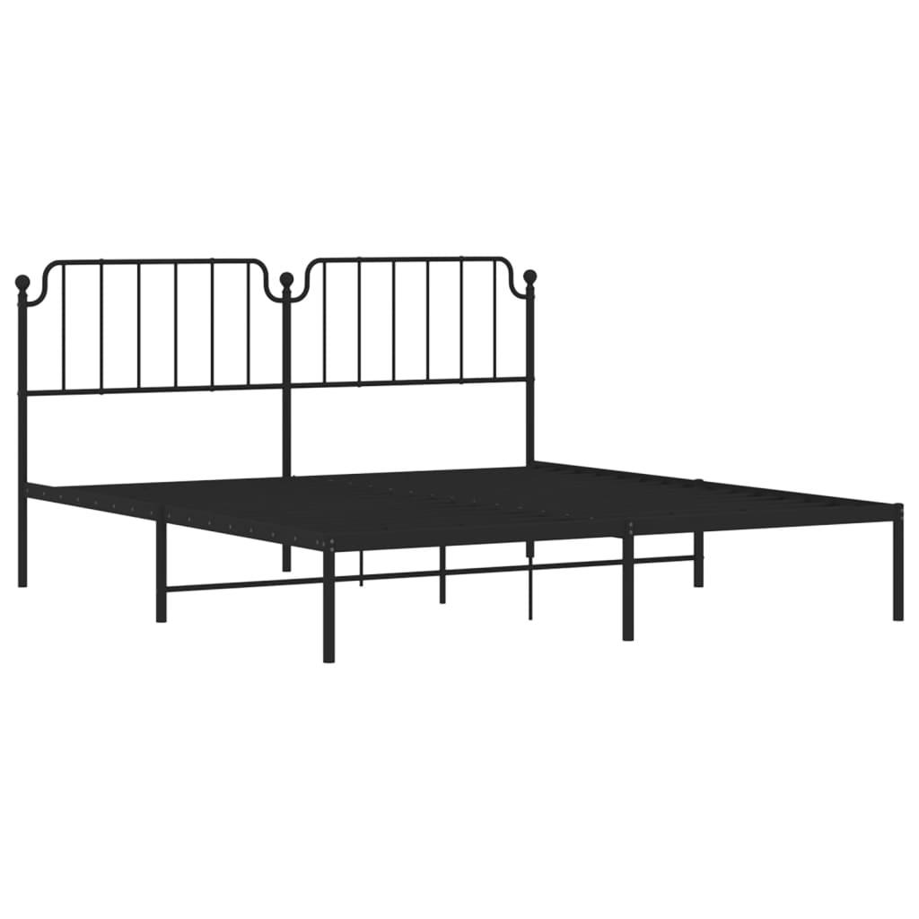 Metal Bed Frame without Mattress with Headboard Black 183x203 cm King