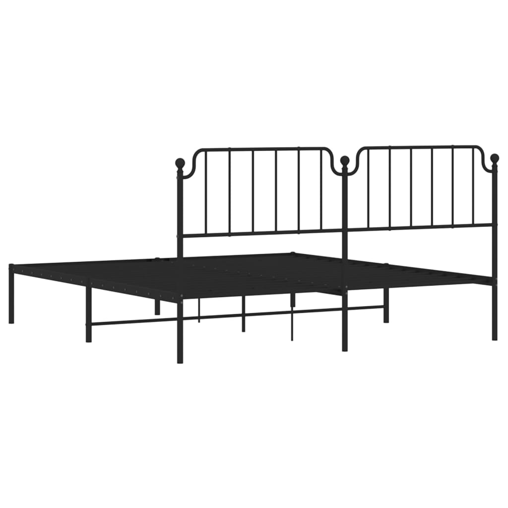 Metal Bed Frame without Mattress with Headboard Black 183x203 cm King