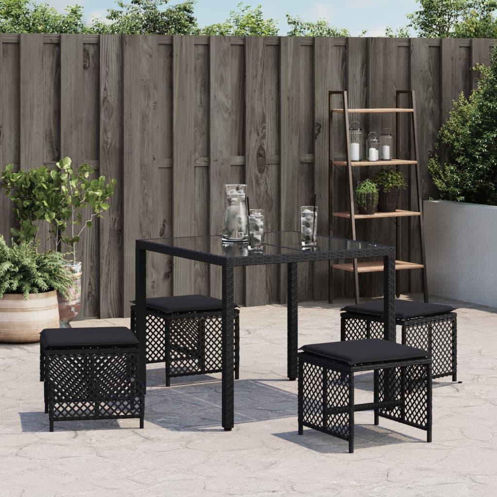 Garden Stools with Cushions 4 pcs Black 41x41x36 cm Poly Rattan