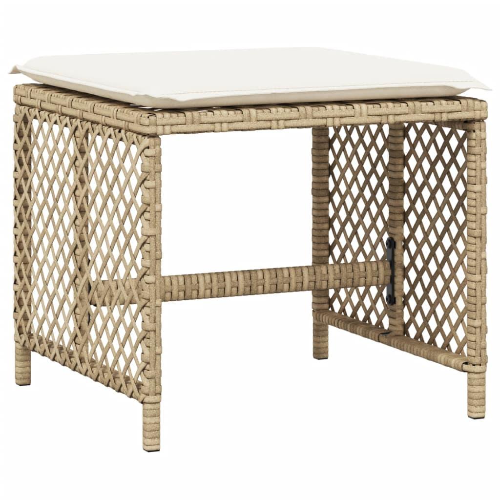 Garden Stools with Cushions 4 pcs Beige 41x41x36 cm Poly Rattan