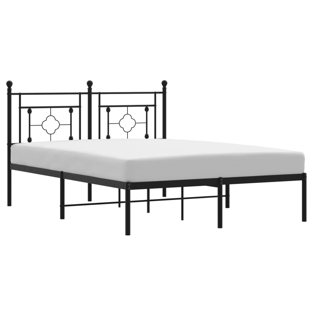 Metal Bed Frame without Mattress with Headboard Black 135x190 cm