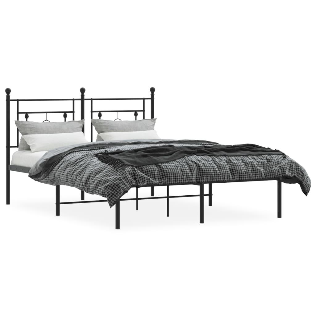 Metal Bed Frame without Mattress with Headboard Black 135x190 cm