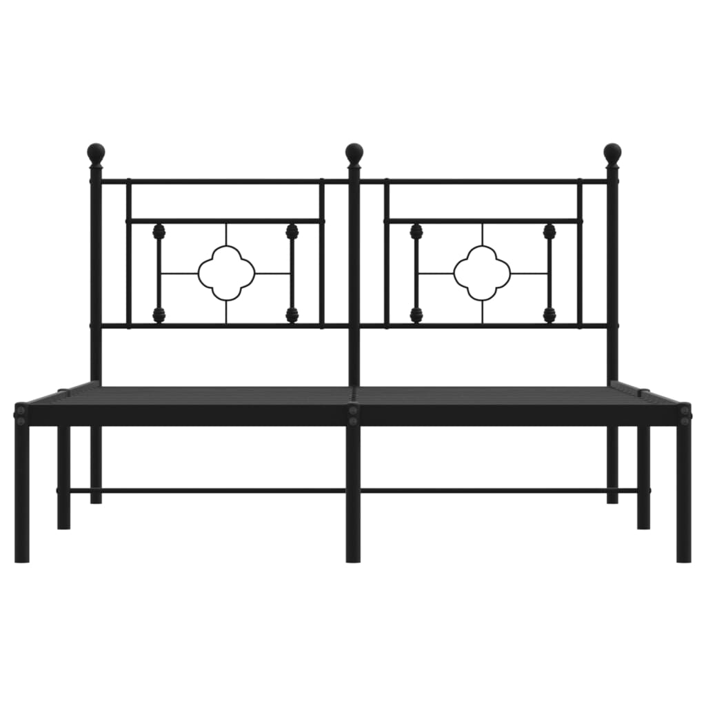 Metal Bed Frame without Mattress with Headboard Black 135x190 cm
