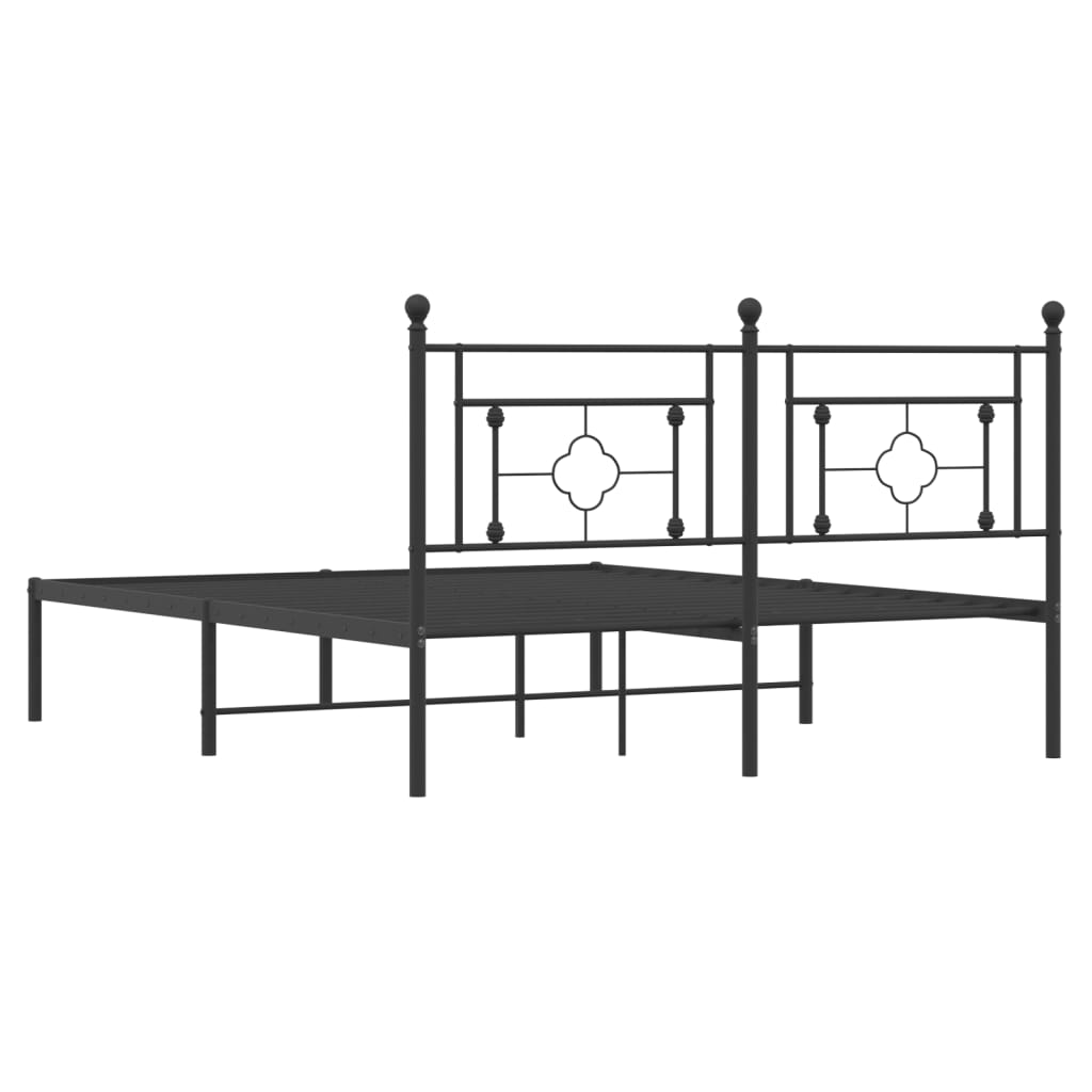 Metal Bed Frame without Mattress with Headboard Black 150x200 cm