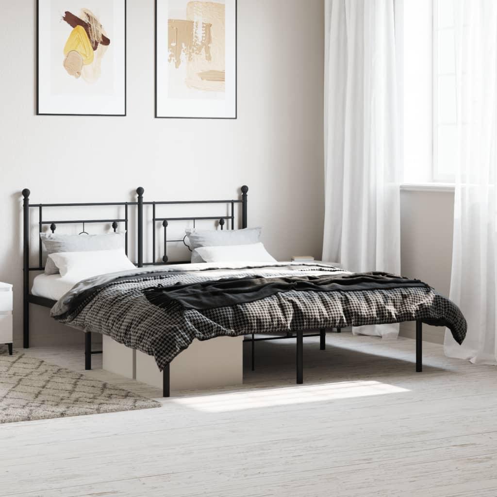 Metal Bed Frame without Mattress with Headboard Black 150x200 cm