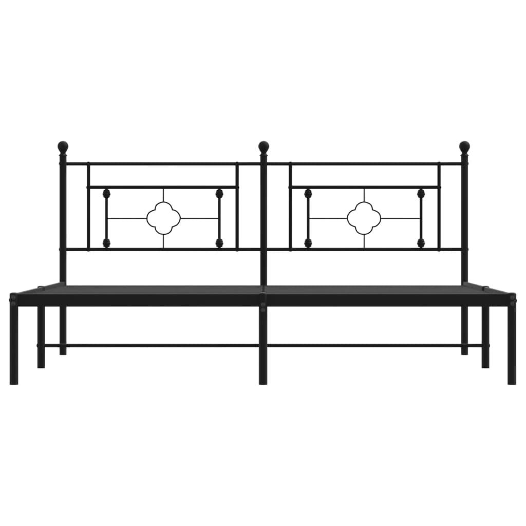 Metal Bed Frame without Mattress with Headboard Black 183x203 cm King