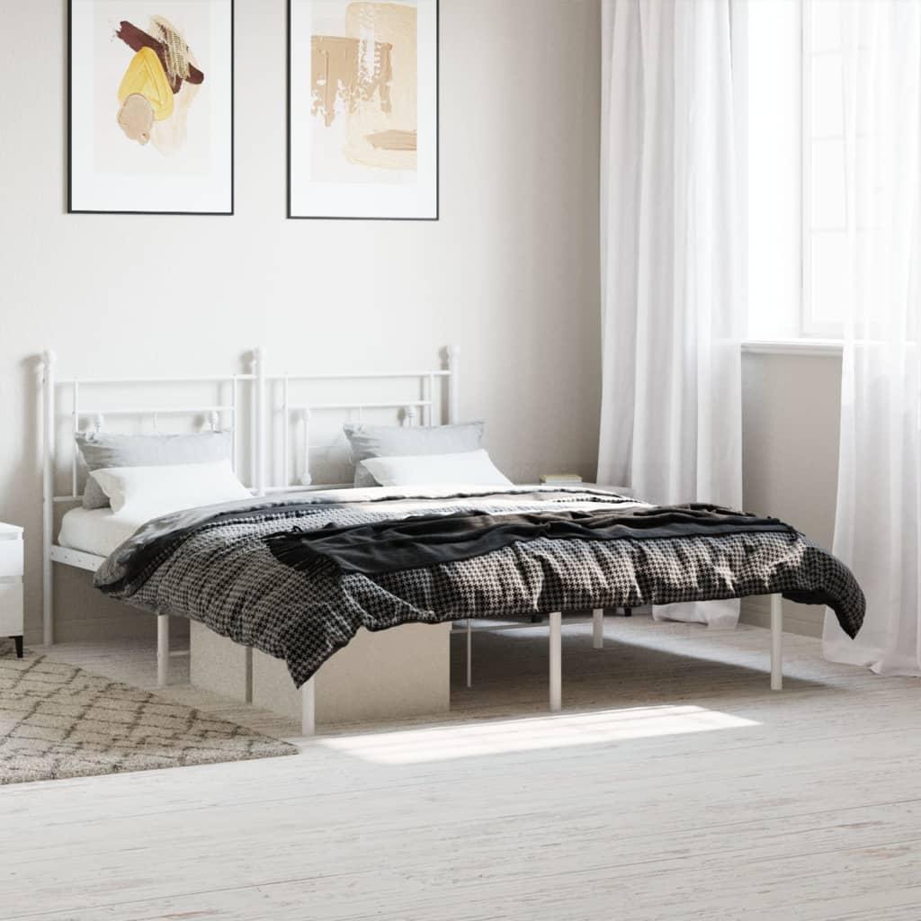 Metal Bed Frame without Mattress with Headboard White 150x200 cm