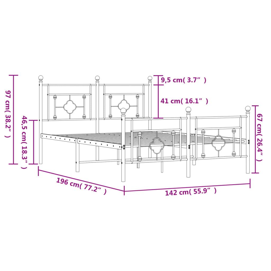 Metal Bed Frame without Mattress with Footboard White 135x190 cm