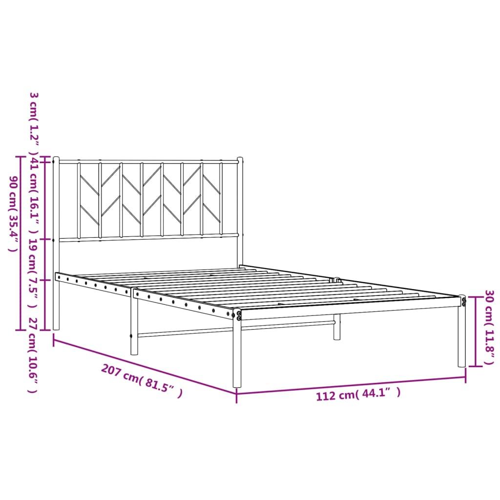 Metal Bed Frame without Mattress with Headboard Black 107x203 cm King Single