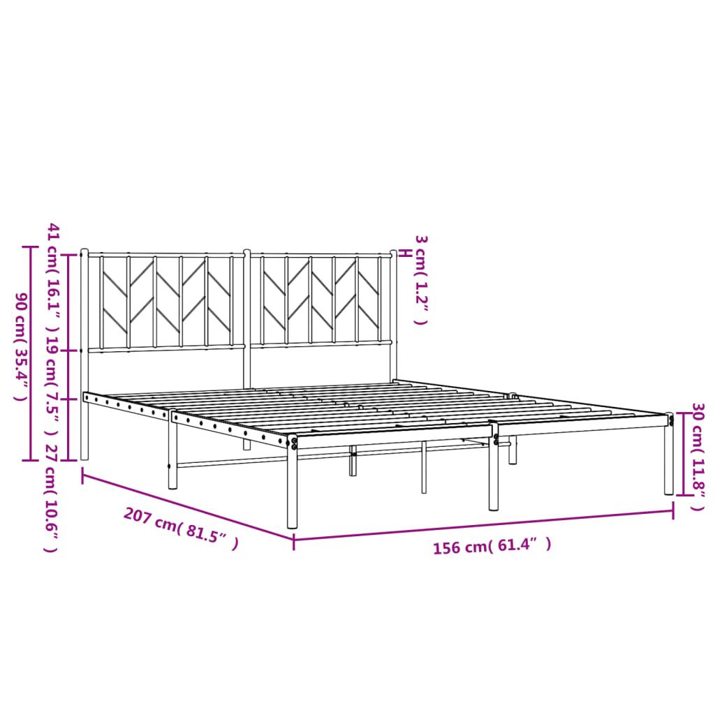 Metal Bed Frame without Mattress with Headboard Black 150x200 cm