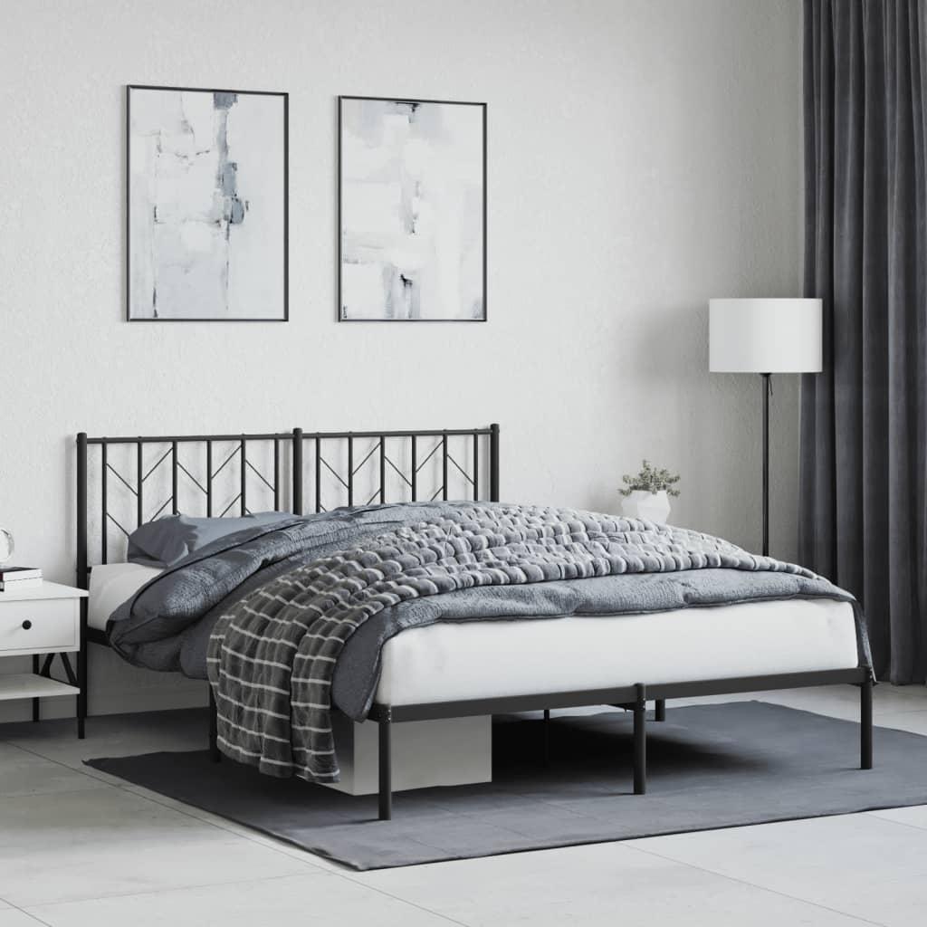 Metal Bed Frame without Mattress with Headboard Black 150x200 cm