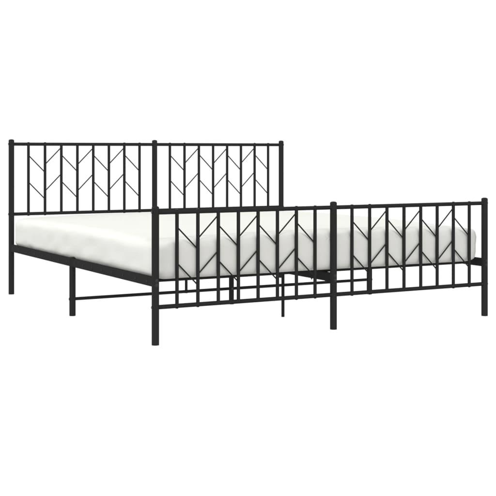 Metal Bed Frame without Mattress with Footboard Black 183x203 cm King