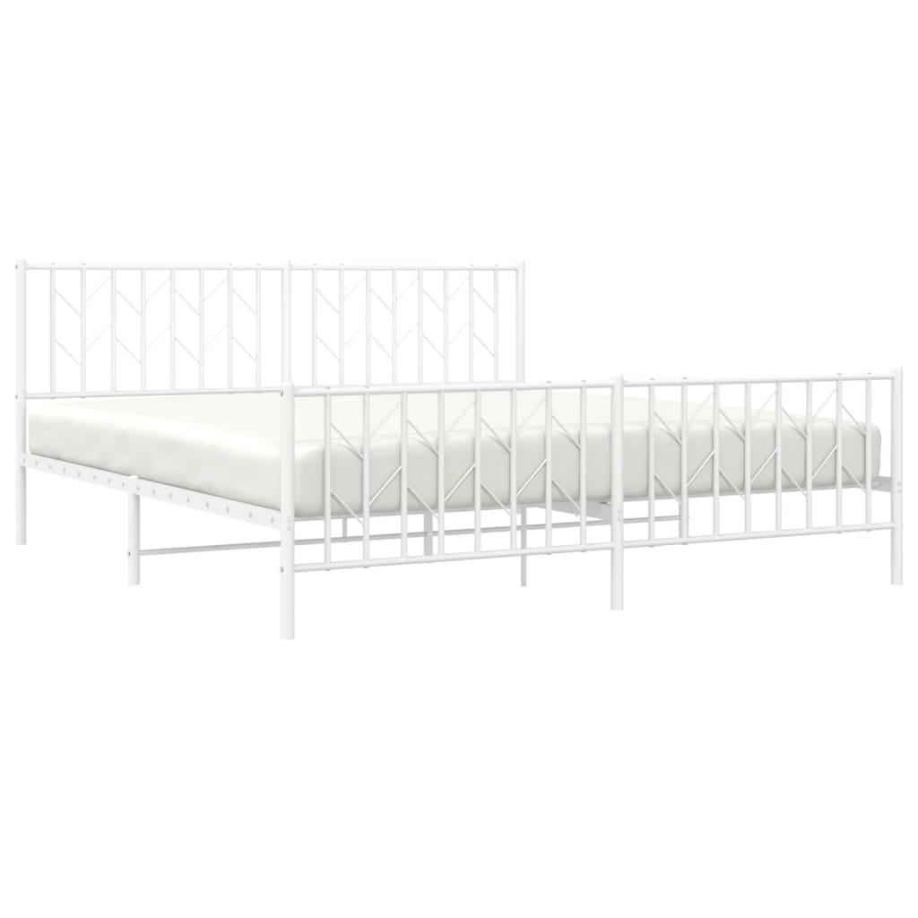 Metal Bed Frame without Mattress with Footboard White 183x203 cm King