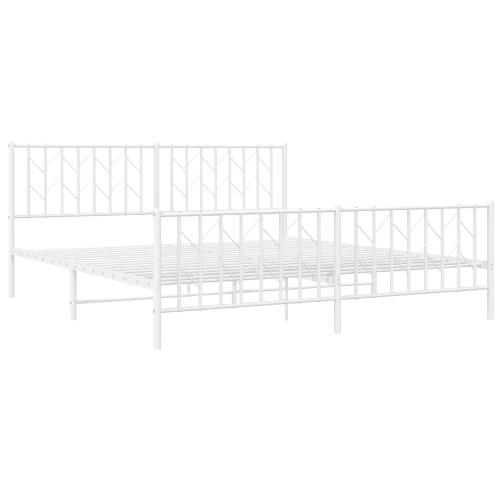 Metal Bed Frame without Mattress with Footboard White 183x203 cm King