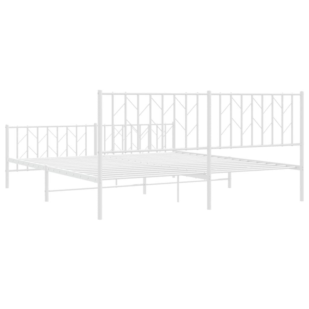 Metal Bed Frame without Mattress with Footboard White 183x203 cm King