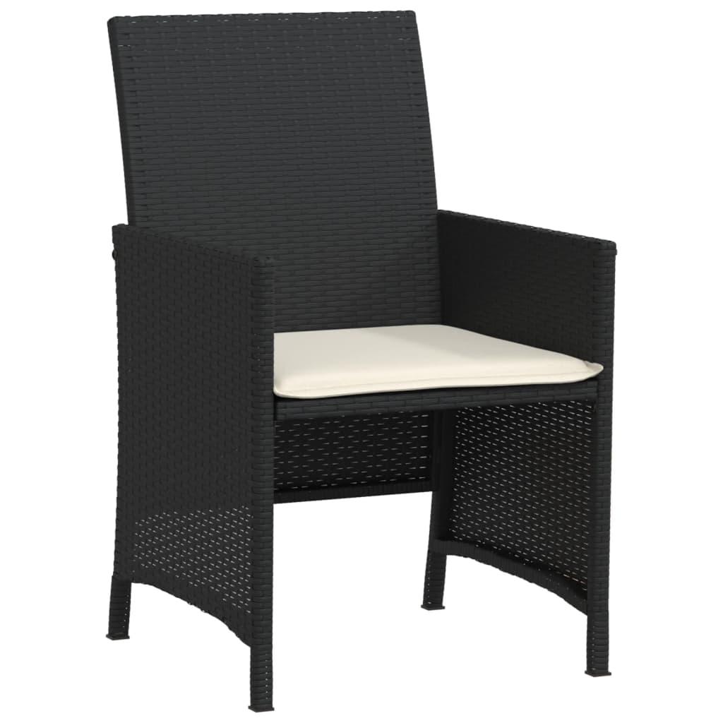 3 Piece Bistro Set with Cushions Black Poly Rattan