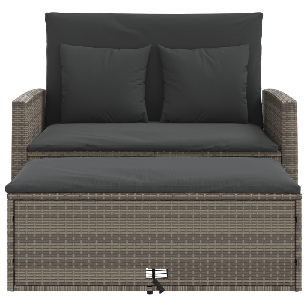 Garden Sofa with Cushions 2-Seater Grey Poly Rattan