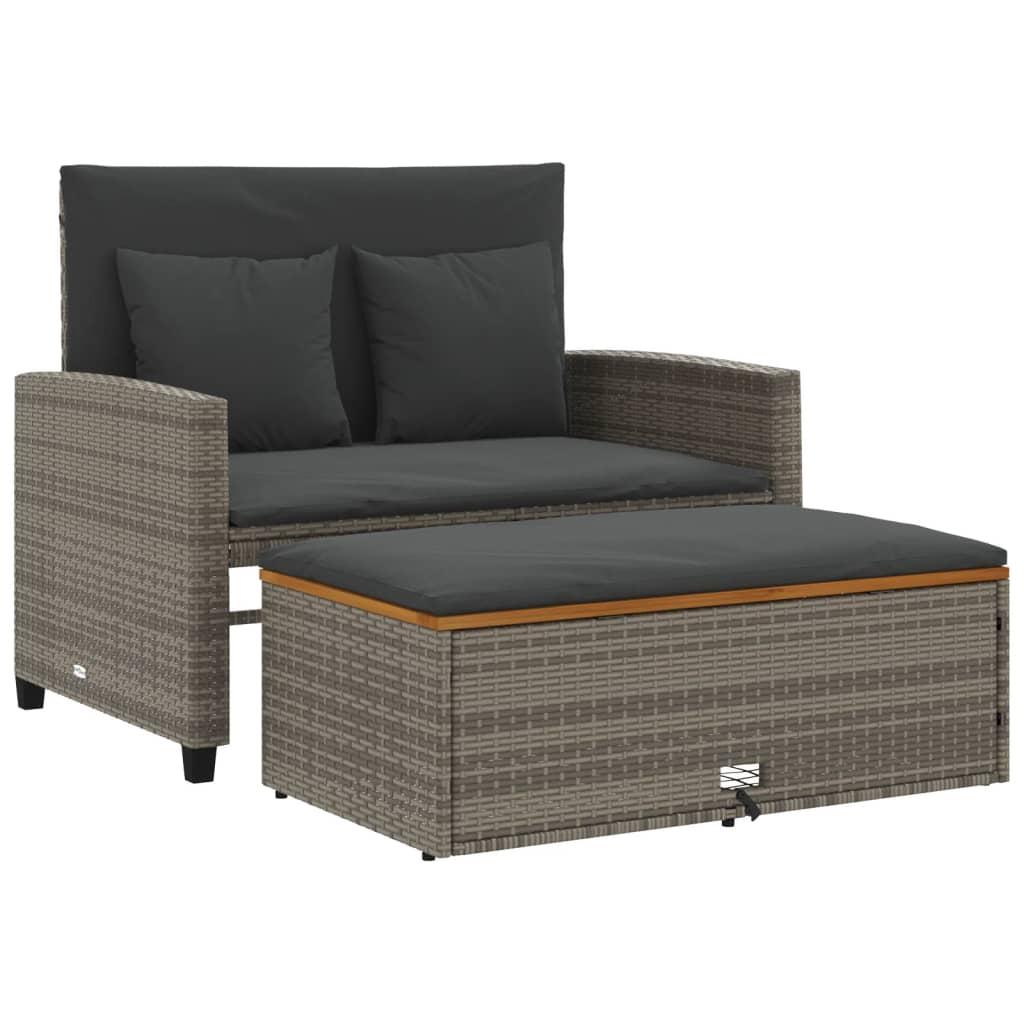Garden Sofa with Cushions 2-Seater Grey Poly Rattan&Acacia Wood