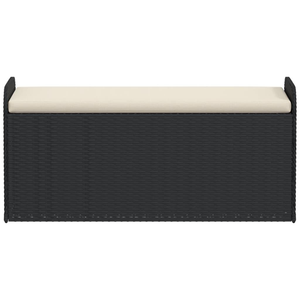 Storage Bench with Cushion Black 115x51x52 cm Poly Rattan