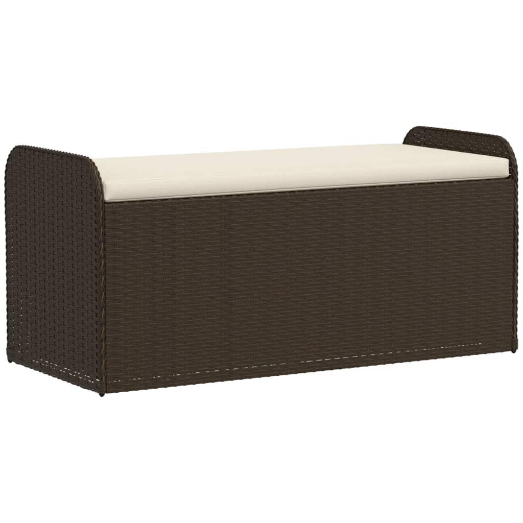 Storage Bench with Cushion Brown 115x51x52 cm Poly Rattan