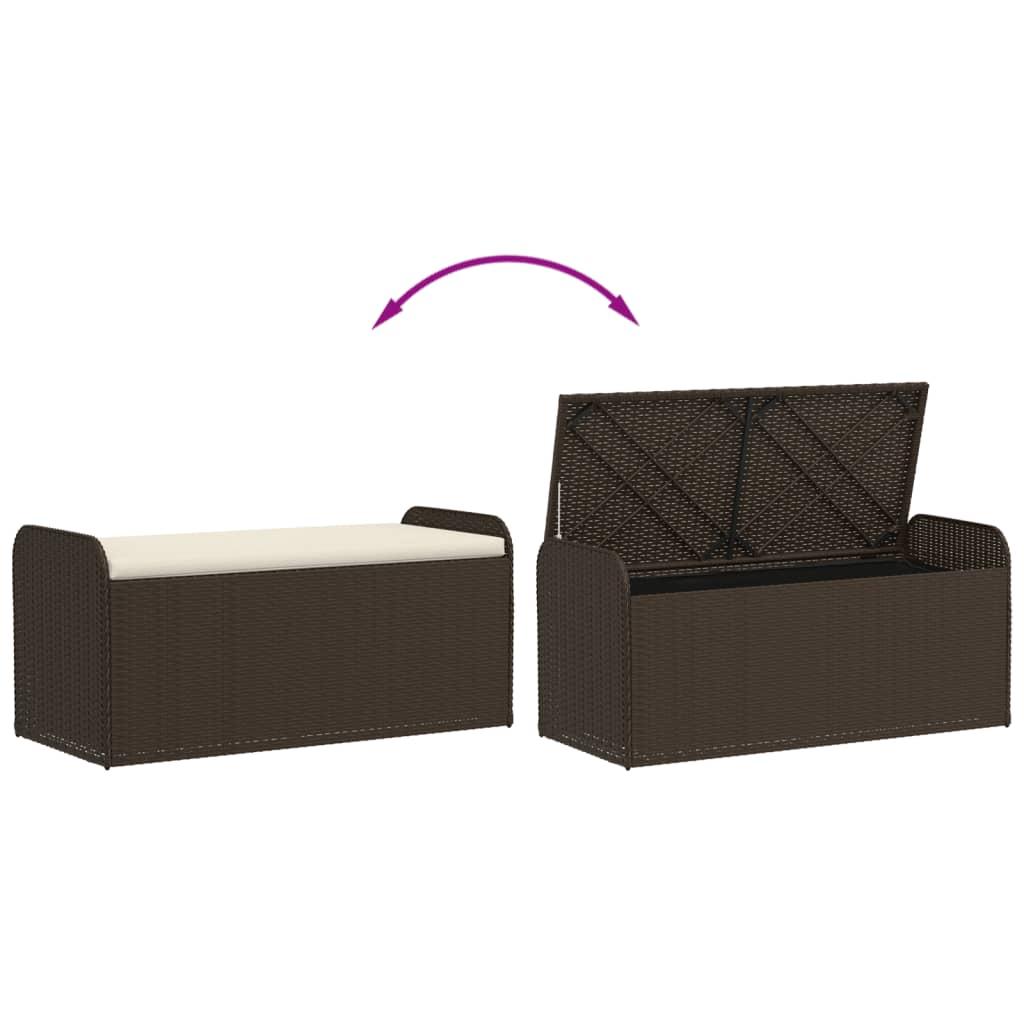 Storage Bench with Cushion Brown 115x51x52 cm Poly Rattan