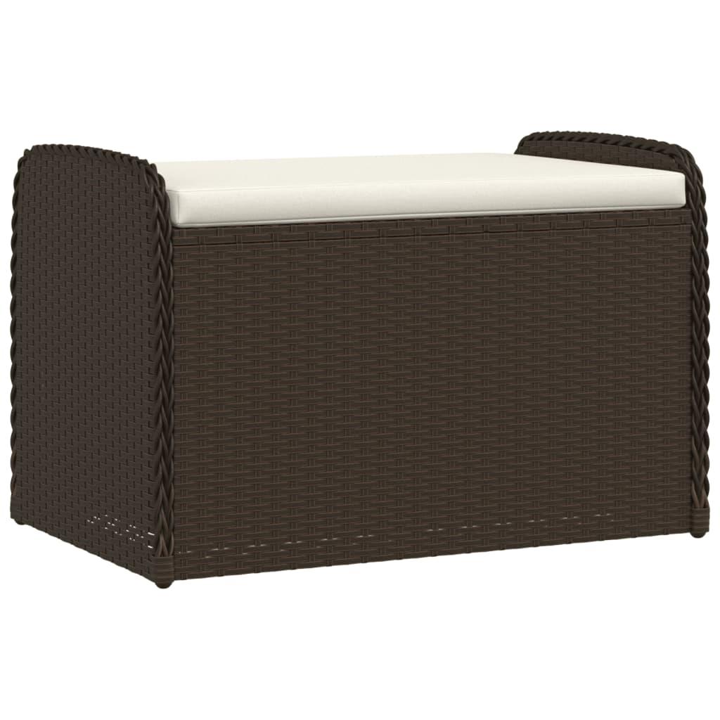 Storage Bench with Cushion Brown 80x51x52 cm Poly Rattan