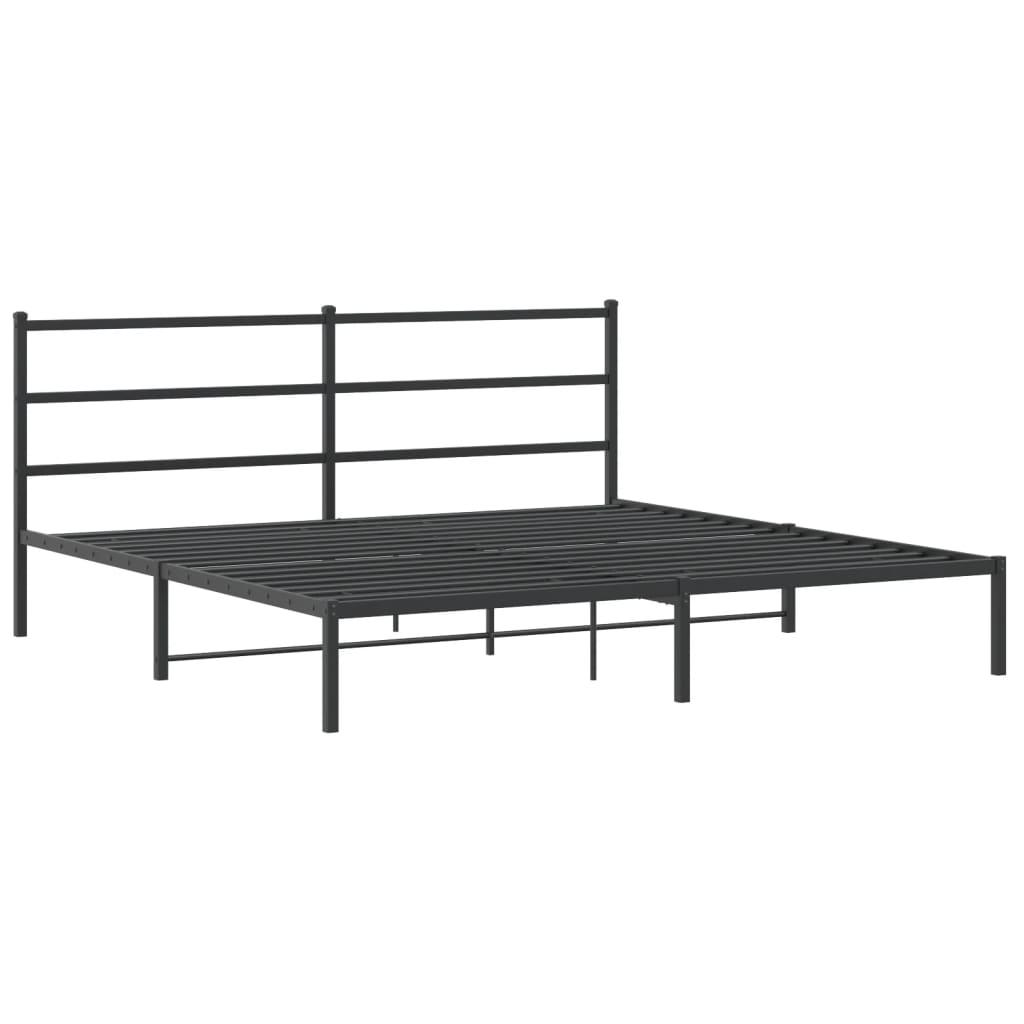 Metal Bed Frame without Mattress with Headboard Black 183x203 cm King