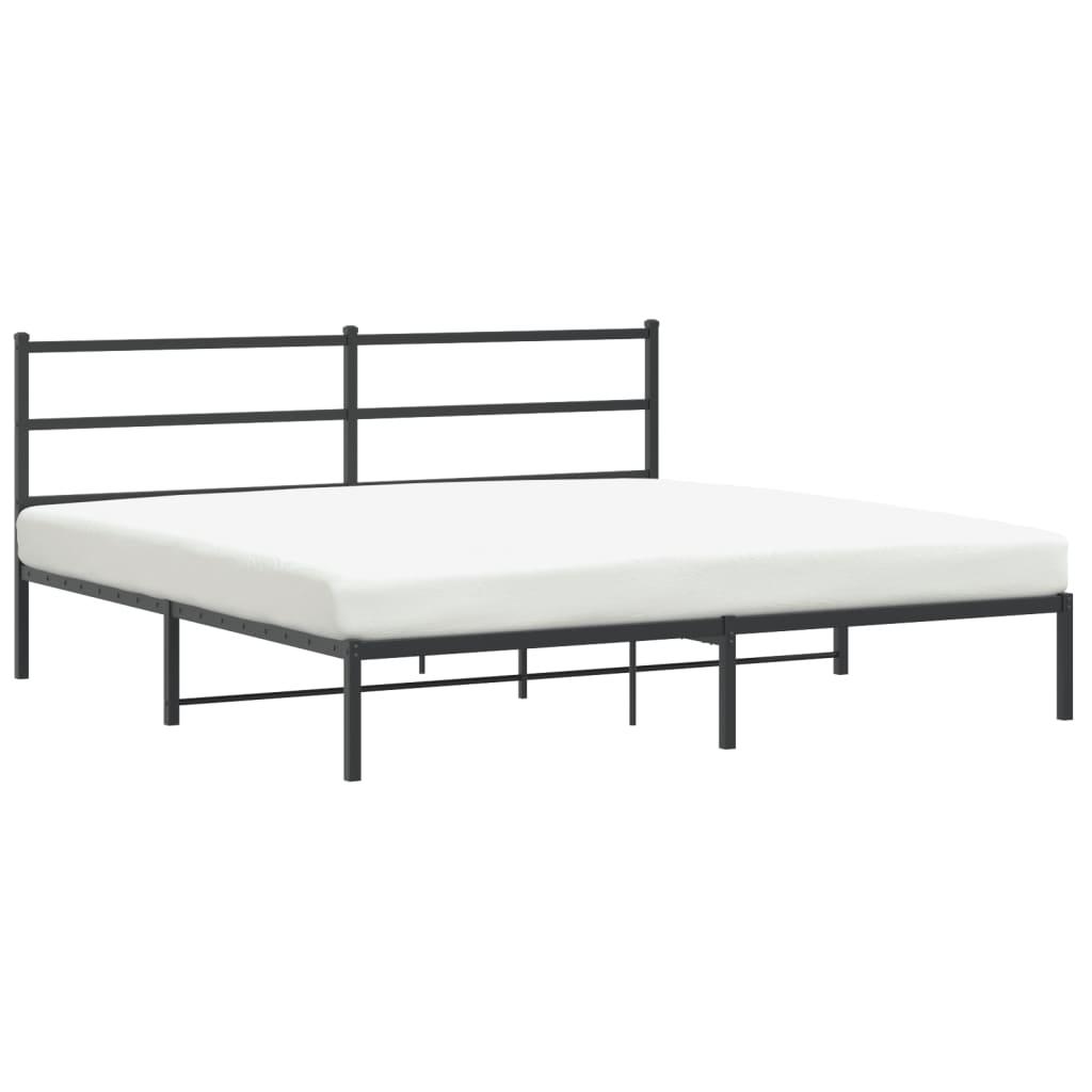 Metal Bed Frame without Mattress with Headboard Black 183x203 cm King