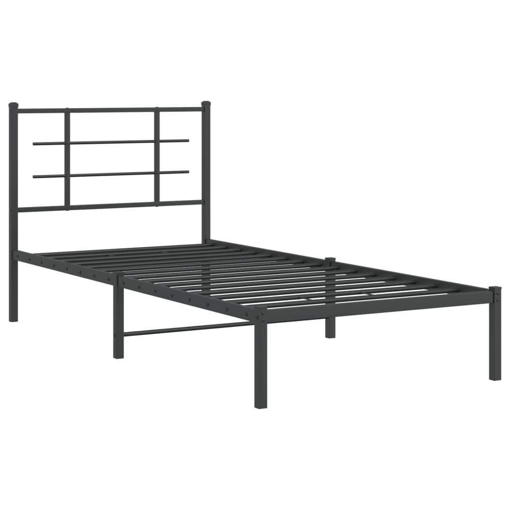 Metal Bed Frame without Mattress with Headboard Black 90x190 cm
