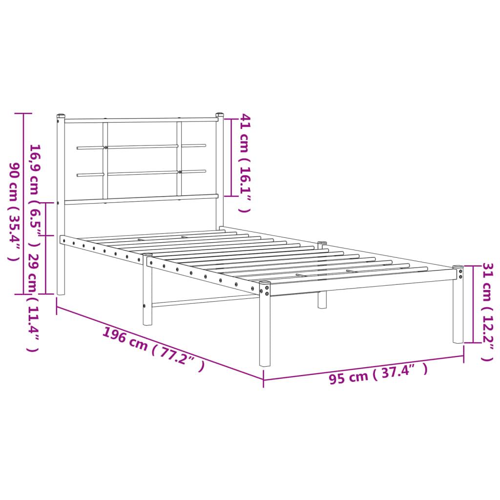 Metal Bed Frame without Mattress with Headboard Black 90x190 cm