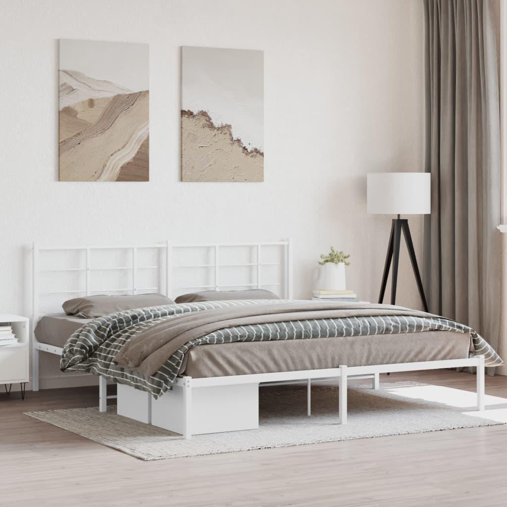 Metal Bed Frame without Mattress with Headboard White 183x203 cm King