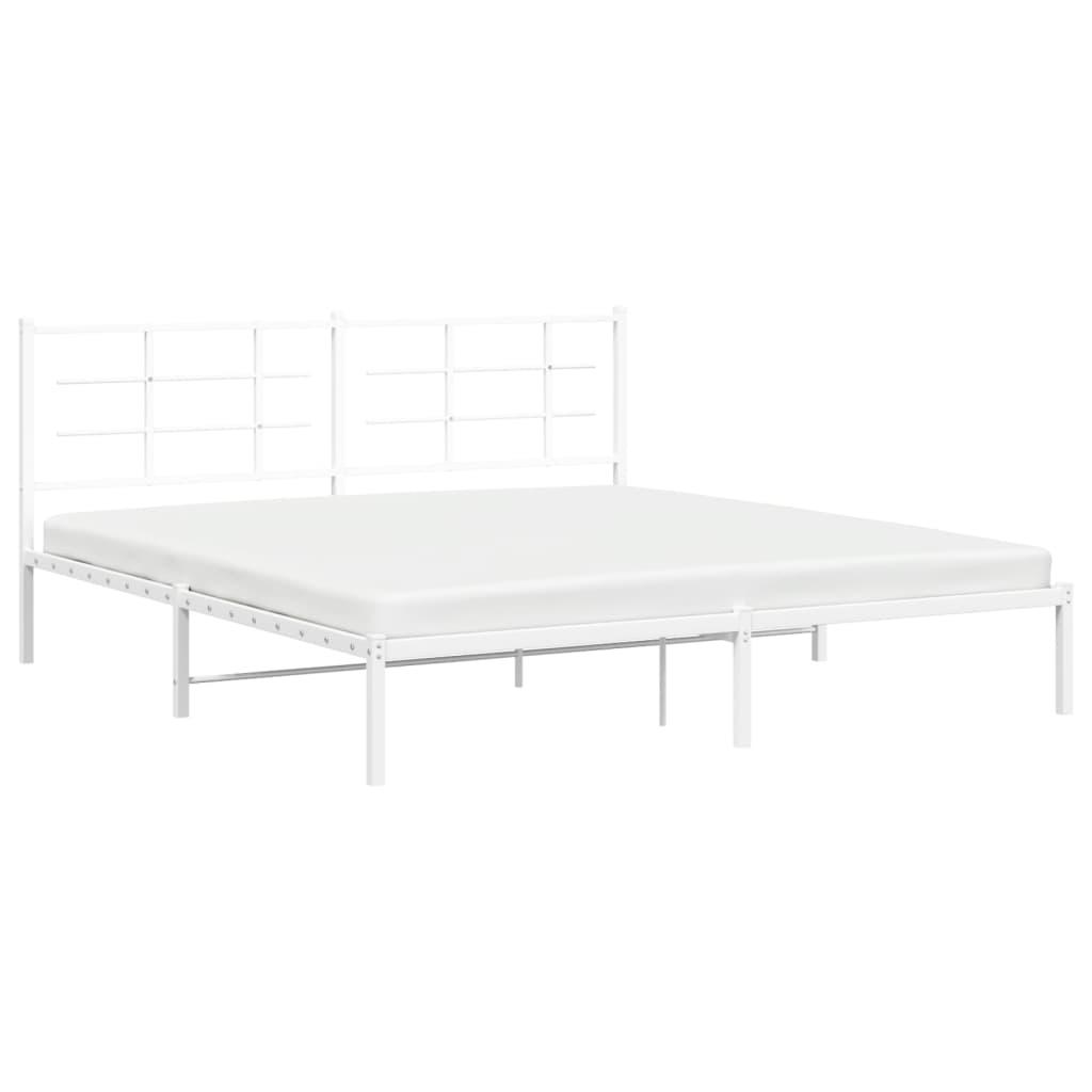 Metal Bed Frame without Mattress with Headboard White 183x203 cm King