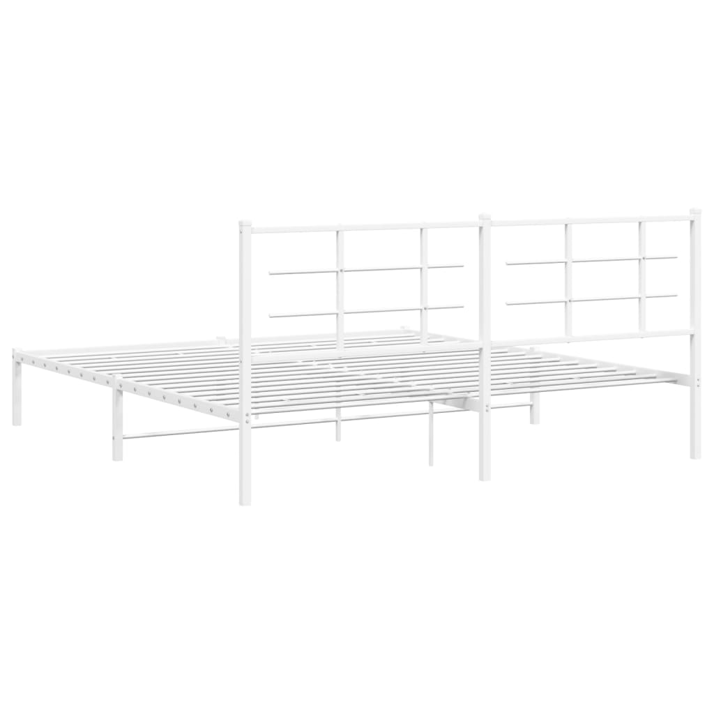 Metal Bed Frame without Mattress with Headboard White 183x203 cm King